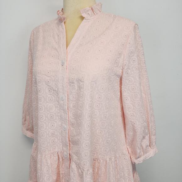 Tommy Hilfiger Eyelet Tiered Babydoll Dress Size 2 Light Pink Relaxed Oversized - Picture 5 of 16